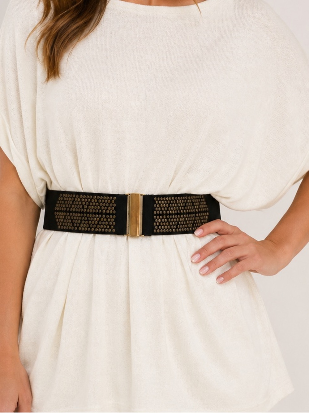 GAP Black Stretch Belt Studded Elastic Wide Waist Belt Boho Chic